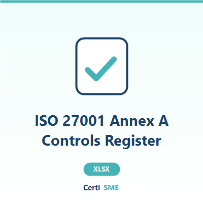ISO 27001 Annex A Controls Register - Excel document template with company placeholder fields